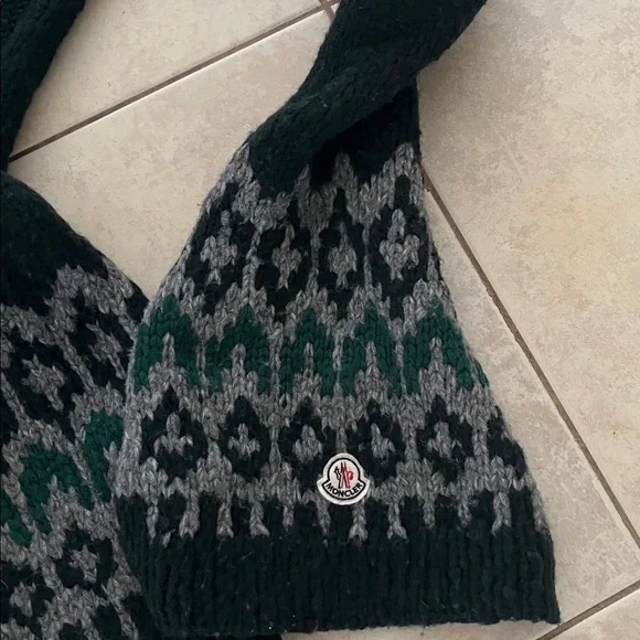 Moncler dark green and gray moncler wool scarf - Picture 2 of 6